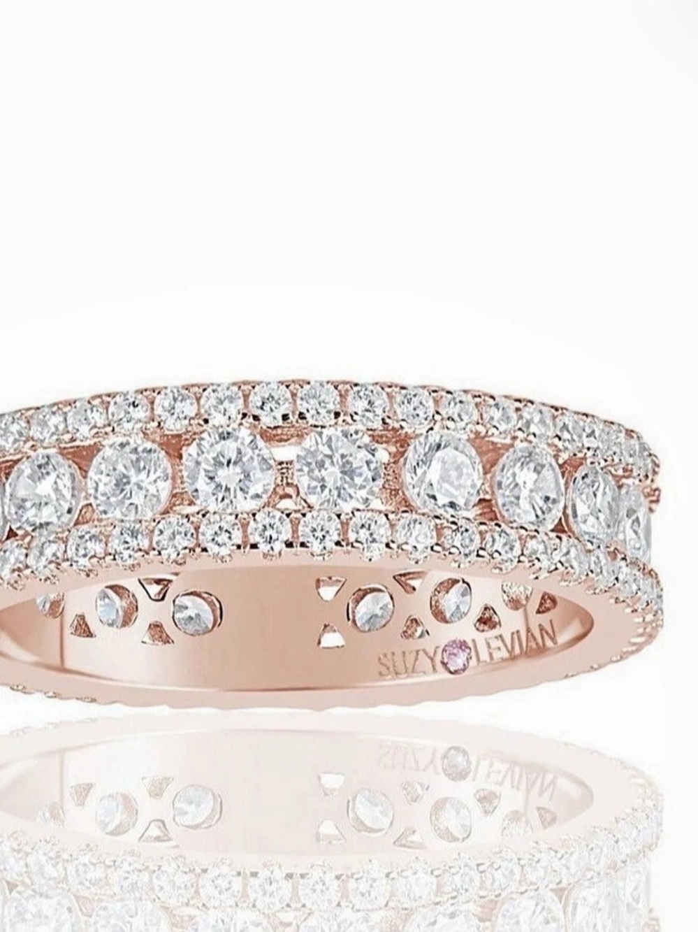 Suzy Levian Three Row Modern Eternity Band Ring in Pink Size 9